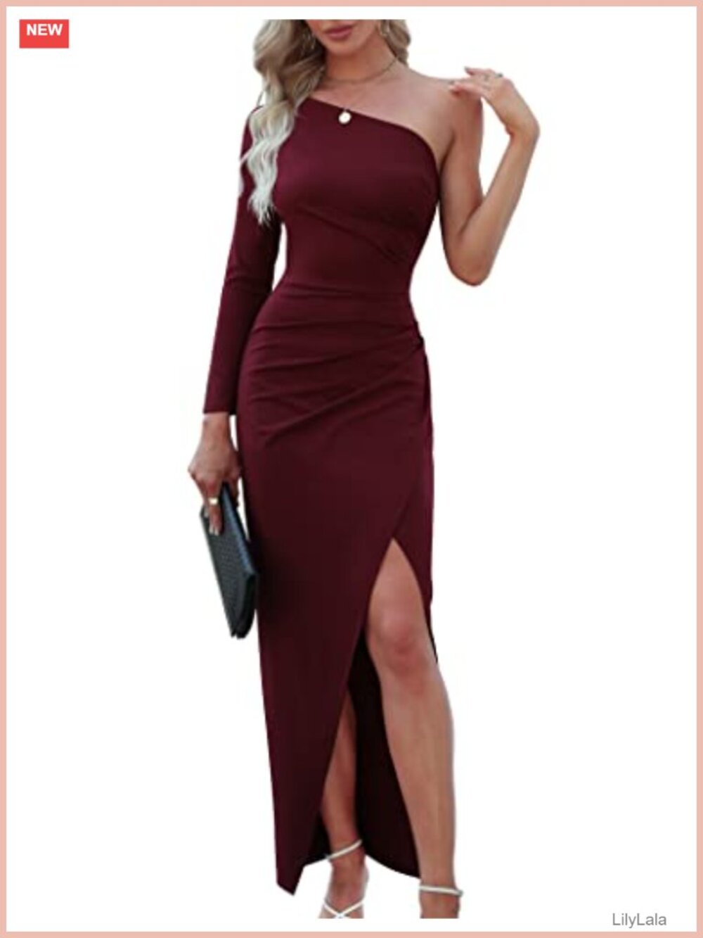 One Shoulder Long Sleeve Bodycon Maxi Dress Formal Wedding Guest